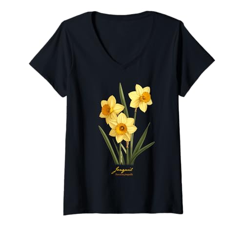 Damen Jonquil Flower Wissenschaftlicher Name Vintage Illustration Blumen T-Shirt mit V-Ausschnitt Damen Jonquil Flower Wissenschaftlicher Name Vintage Illustration Blumen T-Shirt mit V-Ausschnitt von Flowers Scientific Names Illustration DonaOnca
