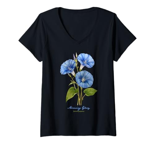 Damen Morning Glory Flower Wissenschaftliche Namensillustration Blumen T-Shirt mit V-Ausschnitt Damen Morning Glory Flower Wissenschaftliche Namensillustration Blumen T-Shirt mit V-Ausschnitt von Flowers Scientific Names Illustration DonaOnca
