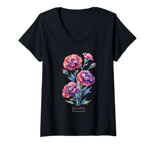Damen Nelke Blume wissenschaftlicher Name Vintage Illustration Flora T-Shirt mit V-Ausschnitt Damen Nelke Blume wissenschaftlicher Name Vintage Illustration Flora T-Shirt mit V-Ausschnitt von Flowers Scientific Names Illustration DonaOnca