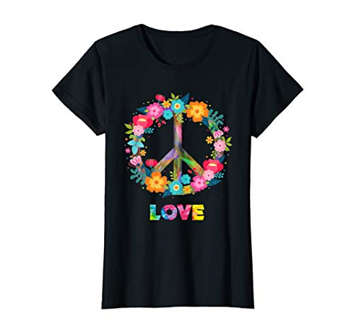Damen Love Peace Hippie Kostüm 60er 70er T-Shirt Damen Love Peace Hippie Kostüm 60er 70er T-Shirt von Flowers & Hippie design