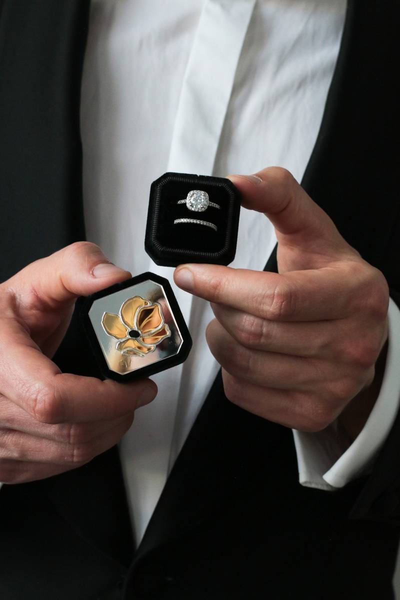 Schwarz Verlobungsring Box, Samt Glas Ring Box Doppel, Hochzeit Halter Braut, Geschenk Zu Sein von FlowersForLola