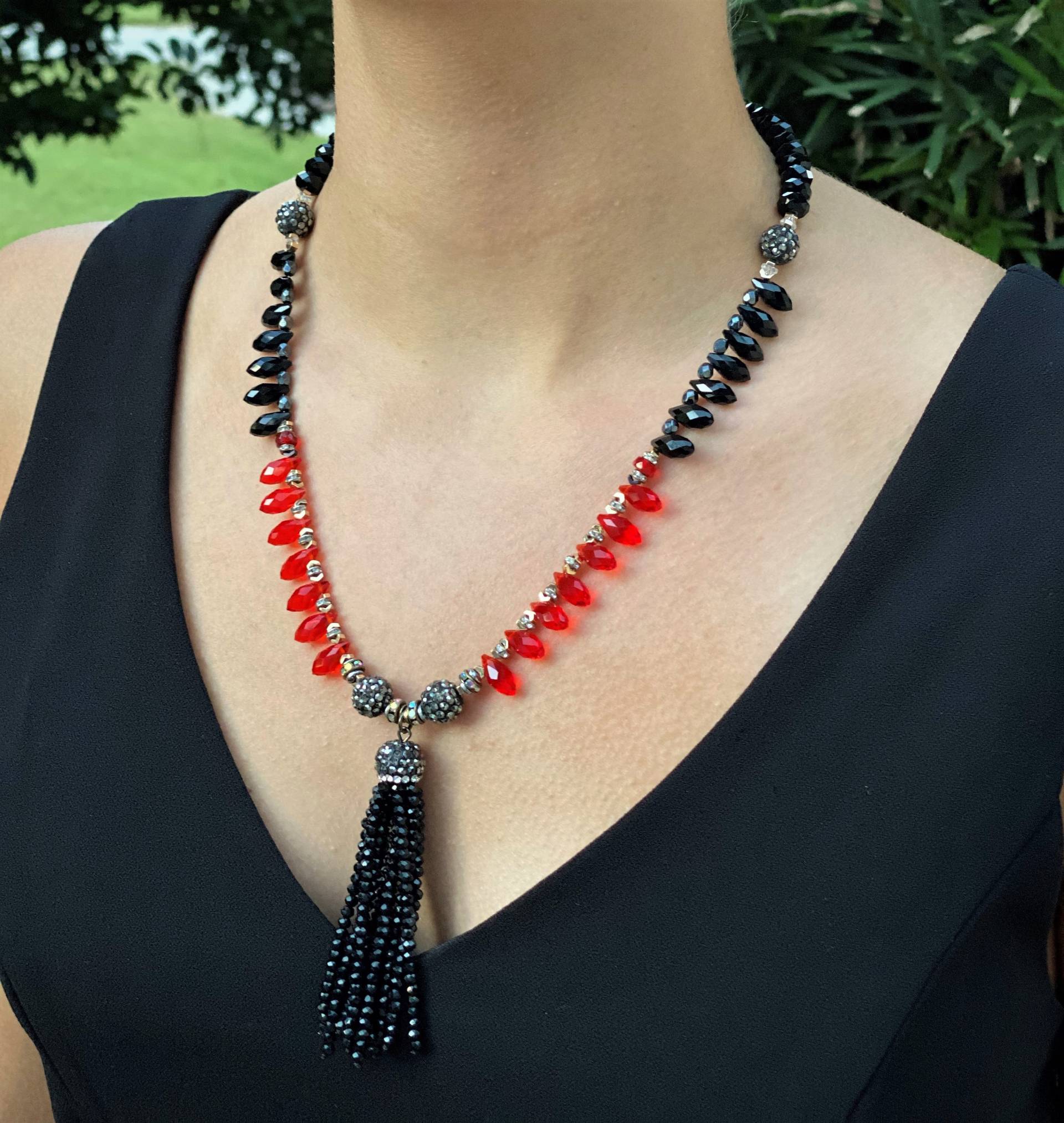 Elegante Lange Rote & Schwarze Moderne Halskette Geschenk Für Frauen Sparkly Kristall Hochzeit 30. 40. 50. Geburtstag Mutter Tochter Elegante Lange Rote & Schwarze Moderne Halskette Geschenk Für Frauen Sparkly Kristall Hochzeit 30. 40. 50. Geburtstag Mutter Tochter von FlowingStoneJewelry