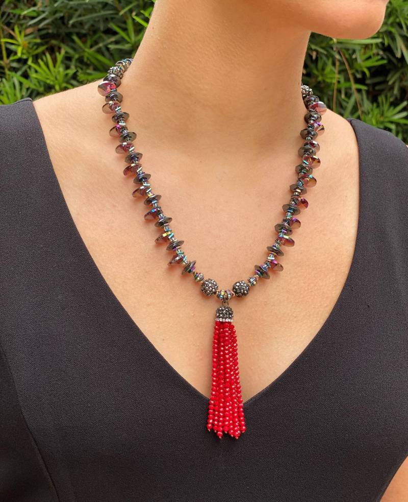 Mehrfarbige Funkelnde Halskette Moderne Rote Elegante Kristall 30. 40. 50. Geburtstag Geschenk Für Sie Hochzeitsgeschenk Muttertag von FlowingStoneJewelry