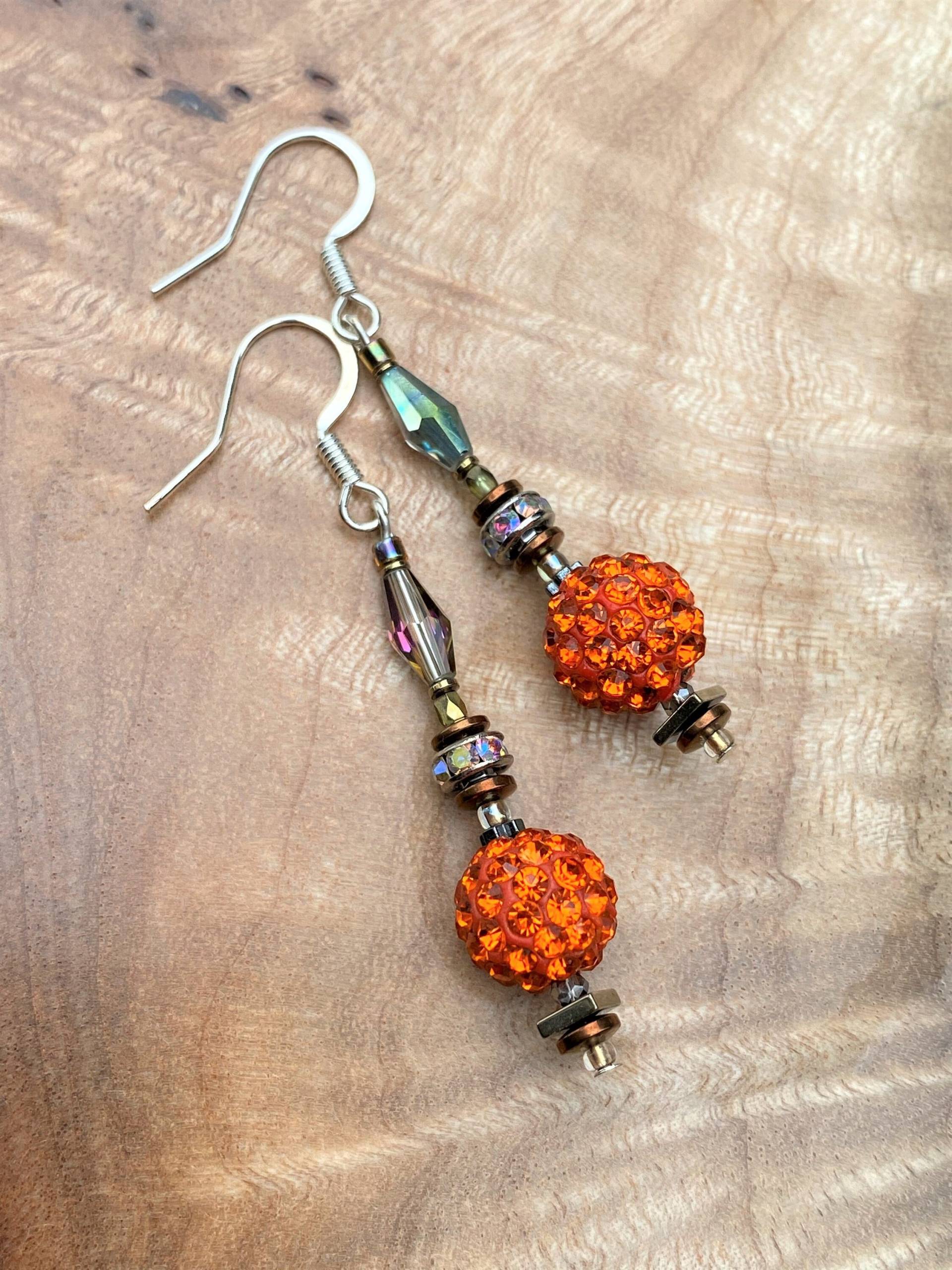 Orange Pave Ohrringe Moderne Geschenk Für Sie Geburtstag Frauen Große Perlen Tropfen Boho von FlowingStoneJewelry