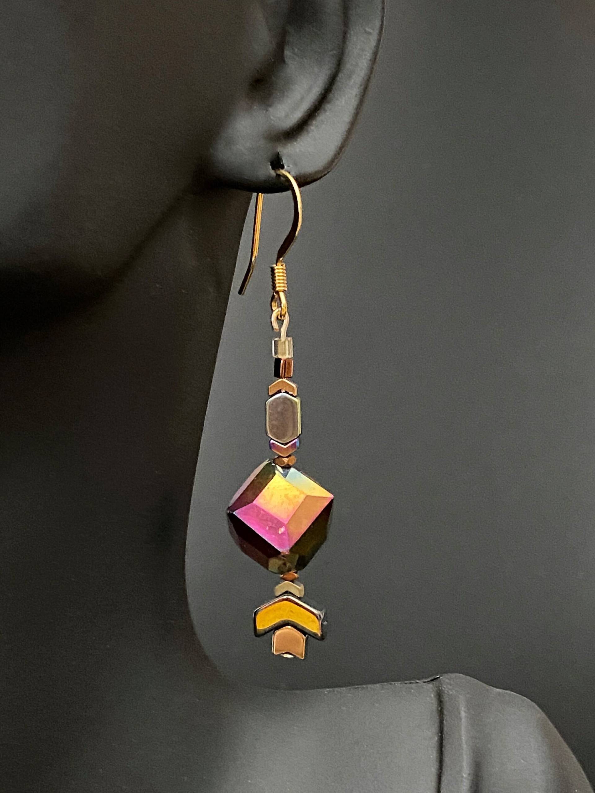 Regenbogen Ohrringe Multicolor Moderne Geschenk Für Sie Geburtstag Frauen Große Perlen Ohrhänger Tropfen von FlowingStoneJewelry