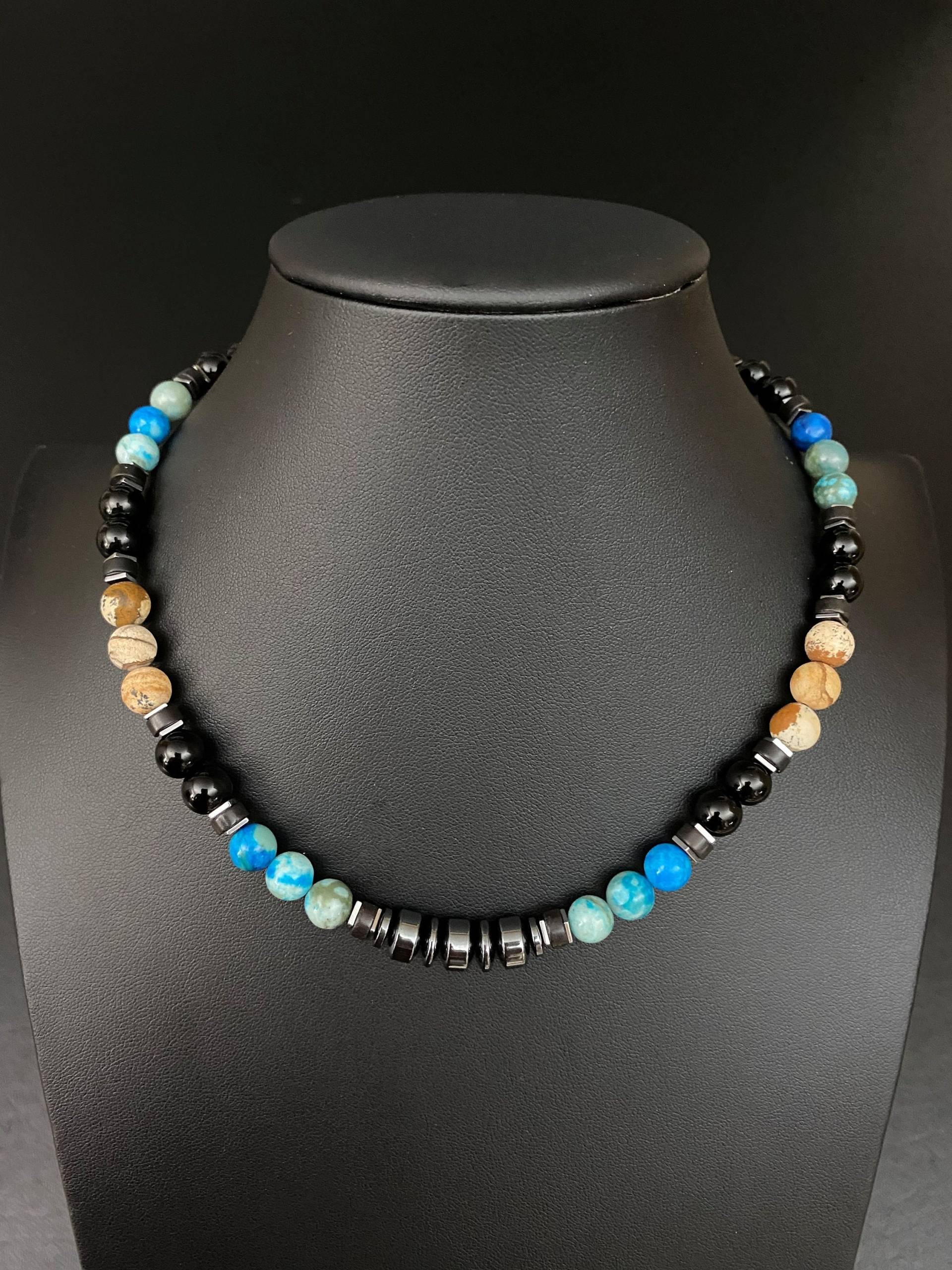Türkis Und Jaspis Edelsteinkette Für Mann Surferkette Perlen Halskette Vatertag Geschenk Männer Ehemann Papa Freund von FlowingStoneJewelry