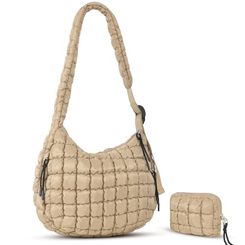 Puffer Tragetasche, gesteppt, verstellbarer Schultergurt, Puffy Hobo-Tasche, Crossbody-Tasche für Damen, mit abnehmbarem Beutel, Khaki, Khaki Puffer Tragetasche, gesteppt, verstellbarer Schultergurt, Puffy Hobo-Tasche, Crossbody-Tasche für Damen, mit abnehmbarem Beutel, Khaki, Khaki von Floyzoy