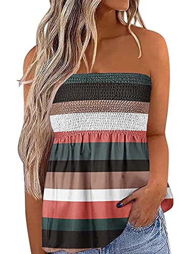 Damen Schlauch-Top, ärmellos, trägerlos, rückenfrei, plissiert, Stretch, Bandeau-Tank-Top, Tunika, Weste, Hemd,, A-D-Streifen, X-Large von Flprinces