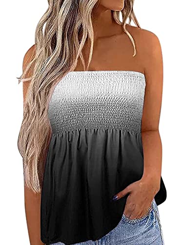 Damen Schlauch-Top, ärmellos, trägerlos, rückenfrei, plissiert, Stretch, Bandeau-Tanktop, Tunika, Weste, Hemd, Bluse, A-a-schwarz und weiß, M von Flprinces