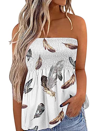 Damen Schlauch-Top, ärmellos, trägerlos, rückenfrei, plissiert, Stretch, Bandeau-Tanktop, Tunika, Weste, Hemd, Bluse, A-c-graue Federn, S von Flprinces