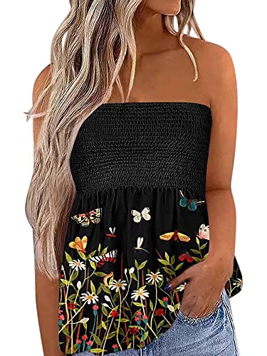 Flprinces Damen Tube Tops Ärmellos trägerlos rückenfrei Plissee Stretch Bandeau Tank Top Tunika Weste Hemd Bluse, A-grünes Gras, Large von Flprinces