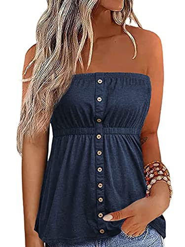 Flprinces Damen Schlauch-Top, ärmellos, trägerlos, rückenfrei, plissiert, Stretch, Bandeau-Tank-Top, Tunika, Weste, Hemd, D-Blau, Large von Flprinces