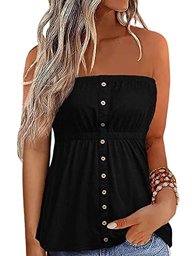 Flprinces Damen Tube Tops Ärmellos trägerlos rückenfrei Plissee Stretch Bandeau Tank Top Tunika Weste Hemd Bluse, D-a-schwarz, Large von Flprinces