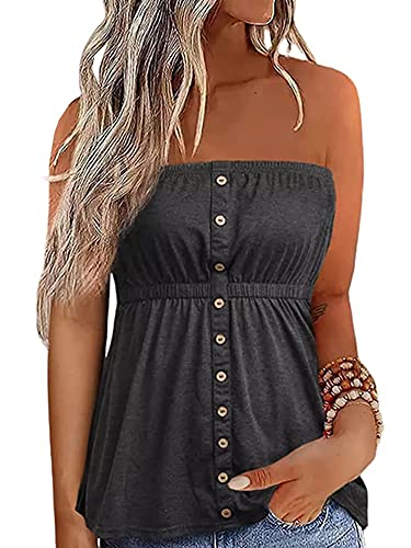 Flprinces Damen Tube Tops Ärmellos trägerlos rückenfrei Plissee Stretch Bandeau Tank Top Tunika Weste Hemd Bluse, D-b-dunkelgrau, M von Flprinces