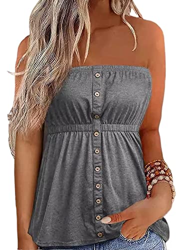 Damen Tube Tops Ärmellos trägerlos rückenfrei Plissee Stretch Bandeau Tank Top Tunika Weste Hemd Bluse, D-light grau, Large von Flprinces