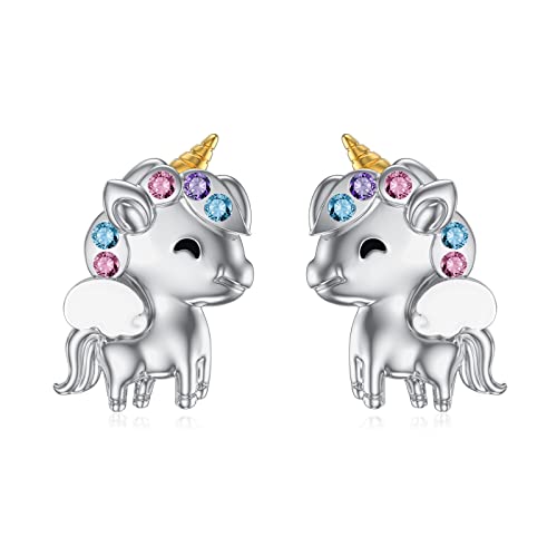 Flpruy Einhorn Ohrringe für Mädchen 925 Sterling Silber Regenbogen Kristall Ohrringe Einhorn Schmuck Kindertag Geschenk für Mädchen Frauen Tochter von Flpruy