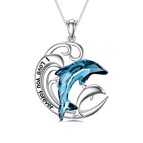 Flpruy 2 Delfin Kette Damen Sterling Silber Delfin-Anhänger Schmuck Geschenke Kristall Halskette von Flpruy