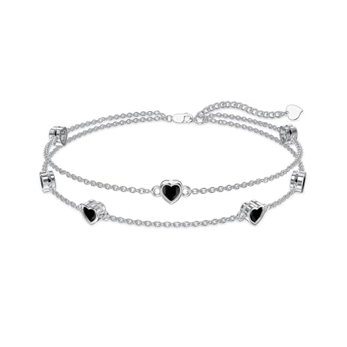 Flpruy Armband für Frauen Schwarz Armband Herz Ambänder 925 Silber Damen Mit Stein Verstellbar Armkette Valentinstag Geburtstags Weihnachten Geschenk für Mama Mädchen Ihr von Flpruy