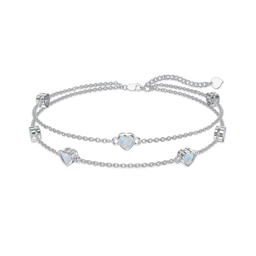 Flpruy Armband für Frauen Synthetischer Weißer Opal Armband Herz Ambänder 925 Silber Damen Mit Stein Verstellbar Armkette Valentinstag Geburtstags Weihnachten Geschenk für Mama Mädchen Ihr von Flpruy