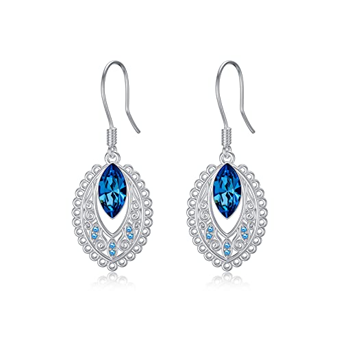 Flpruy Blaue Hängend Ohrringe - 925 Sterling Silber Boho Vintage Mit Kristall Aquamarin - Schmuck Geschenk für Mutter Frauen von Flpruy