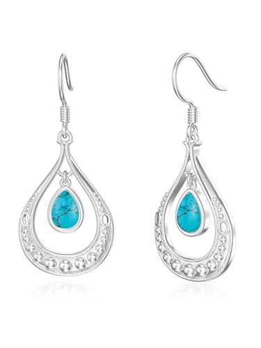 Flpruy Boho Türkis Ohrringe Sterling Silber Türkis Baumeln Trendige Böhmische Tropfen Ohrringe Tropfen Vintage Schmuck Geschenke für Frauen von Flpruy