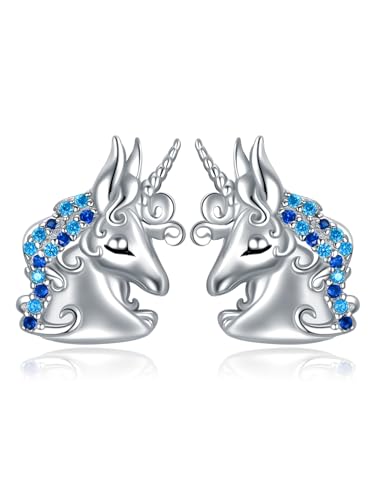Flpruy Einhorn Geschenke für Mädchen 925 Sterling Silber Einhorn Ohrringe für Mädchen Regenbogen Kristall Ohrringe Einhornschmuck Kindertag Geschenk für Mädchen Damen Tochter von Flpruy