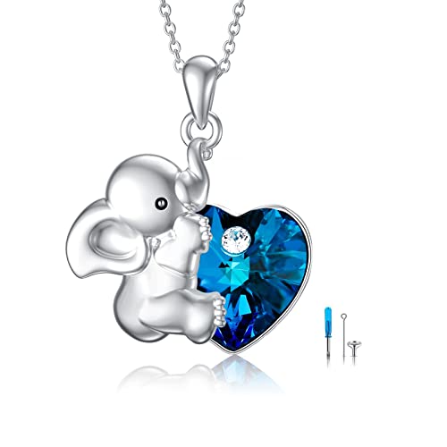 Flpruy Elefant Urnenketten für Asche, Elefant Geschenk Elefanten Asche Urne Kette Blau Kristall Anhänger Halskette mit Geschenkbox, Elefant Asche Schmuck Kette Geschenke für Frauen Mädchen Frauen von Flpruy