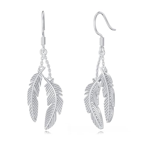 Flpruy Feder Ohrringe Boho Ohrringe Silber Böhmische Feder Ohrhänger Westlicher Indischer Schmuck Geschenke für Frauen Hängeohrringe von Flpruy