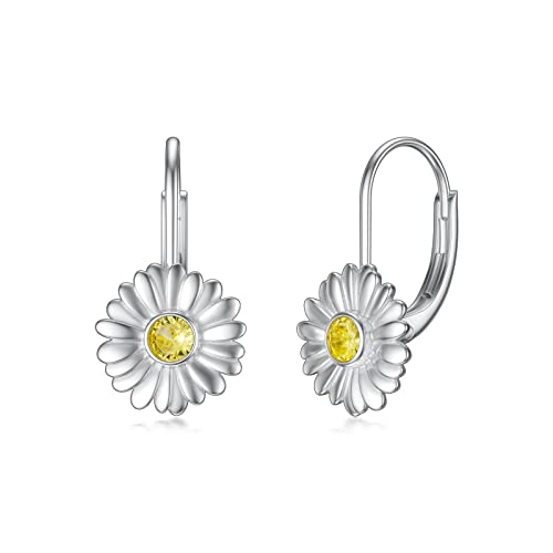 Flpruy Gänseblümchen Ohrringe 925 Sterling Silber, Gänseblümchen Schmuck Blumen Ohrringe Levelback ohrringe Mädchen Sommer, Geburtstag Geschenk für Mama, Mädchen, Frau von Flpruy