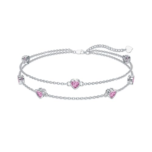 Flpruy Geburtsstein Armband für Frauen Herz Ambänder 925 Silber Damen Mit Stein Verstellbar Armkette Valentinstag Geburtstags Weihnachten Geschenk für Mama Mädchen Ihr (925 Silver-10-Okt) von Flpruy
