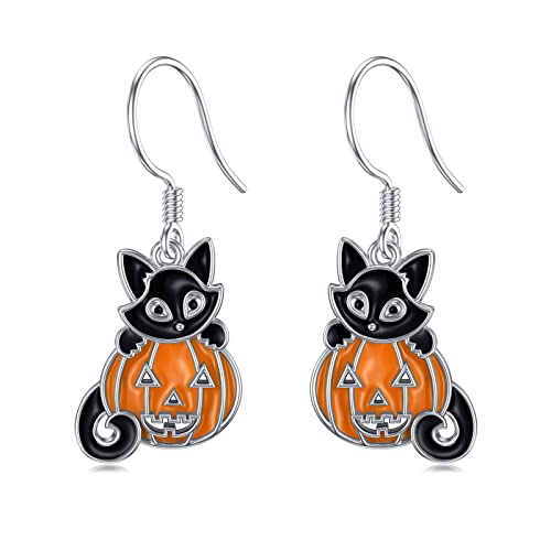 Flpruy Kürbis Katze Ohrringe 925 Sterling Silber Halloween Ohrringe Schmuck Geschenk für Damen Mädchen Frauen von Flpruy