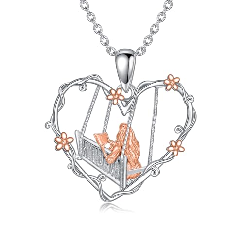 Flpruy Halskette für Buchliebhaber Sterlingsilber Buch-Halskette für Frauen Leseanhänger Schmuck, Abschlussgeschenk für Buchliebhaber Bibliothekar A von Flpruy
