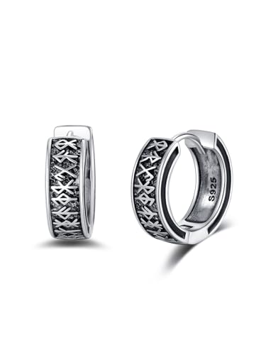 Flpruy Herren Wikinger Creolen Sterlingsilber Nordische Wikinger Runen Ohrringe Männer Schwarze Huggie Ohrringe Vintage Schmuck Geschenke für Damen von Flpruy