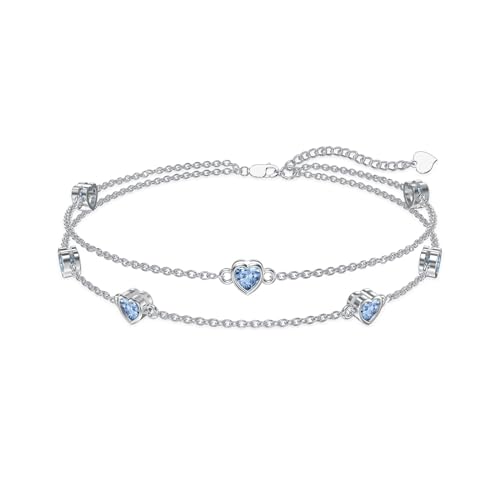 Flpruy Herz Geburtsstein Armbänder für Frauen Damen Armband Blau Silber 925 Damen Verstellbar Armband Geburtstag Weihnachten Geschenk für Mama Mädchen Ihr (925 Silver-12-Dez) von Flpruy