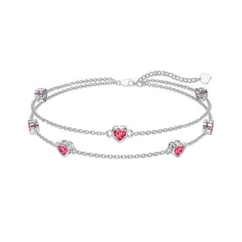 Flpruy Geburtsstein Armband für Frauen Herz Ambänder 925 Silber Damen Armband Rot Verstellbar Armkette Valentinstag Geburtstags Weihnachten Geschenk für Mama Mädchen Ihr (925 Silver-07-Jul) von Flpruy