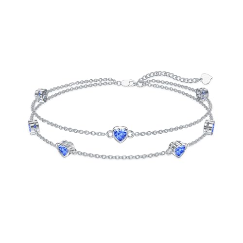 Flpruy Herz Geburtsstein Armbänder für Frauen Mit Heart Zirkonia Silber 925 Damen Verstellbar Armband Geburtstag Weihnachten Geschenk für Mama Mädchen Ihr (925 Silver-09-Sep) von Flpruy