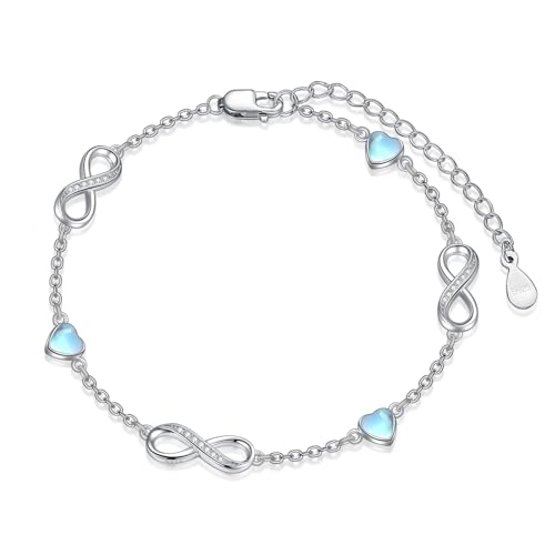 Flpruy Unendlichkeitszeichen Armband Damen 925 Sterling Silber Unendlichkeitszeichen Drei Herz Mondstein Armbänder Verstellbar Armkette Valentinstag Geburtstags Weihnachten Geschenk für Frauenmama von Flpruy