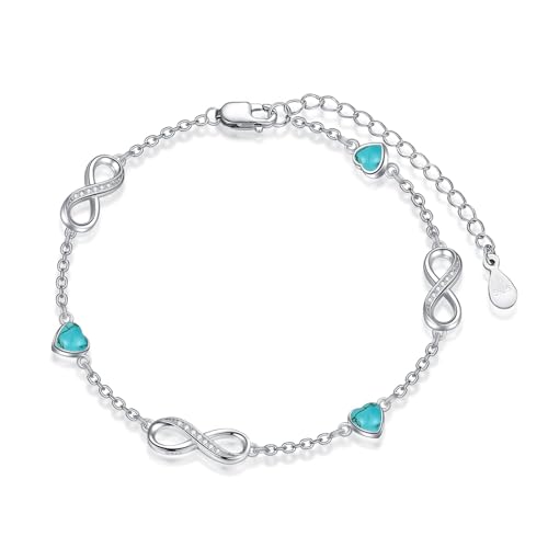 Flpruy Unendlichkeitszeichen Fußkettchen Damen 925 Sterling Silber Unendlichkeitszeichen Drei Herz Synthetisches Türkis Fußkettchen Verstellbar Fußkette Geburtstags Weihnachten Geschenk für Frauen von Flpruy