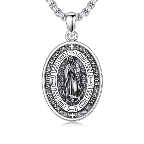 Flpruy Jungfrau Maria Halskette Virgen de Guadalupe Sterling Silber Heilige Jungfrau Maria Religiöser Beschützer Jungfrau Schmuck Geschenke für Frauen und Männer von Flpruy