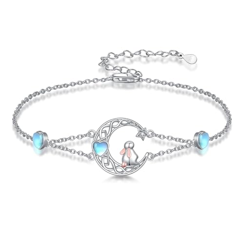 Flpruy Kaninchen-Armband für Frauen Bunny-Geschenke 925er Sterlingsilber Verstellbares Mond-Armband Kaninchen-Schmuck Geschenke für Mutter, Dame, Mädchen, sie von Flpruy