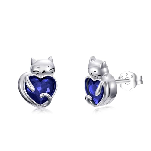 Flpruy Katze Ohrringe S925 Sterling Silber September Katze Birthstone Stud Mädchen Katze Stud Kristall Saphir Schmuck mit Kitty Geschenke für Mama Damen Mädchen Geburtstag Flpruy Katze Ohrringe S925 Sterling Silber September Katze Birthstone Stud Mädchen Katze Stud Kristall Saphir Schmuck mit Kitty Geschenke für Mama Damen Mädchen Geburtstag von Flpruy