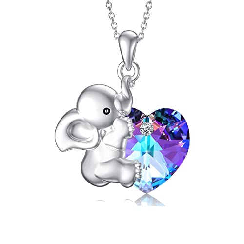 Flpruy Kette Elefant Damen, Elefant Geschenk 925 Sterling Silber Süße Tier Halskette Elefanten Anhänger mit Österreichischer Herzkristall, Elefantenschmuck Geschenke für Mädchen Mama Frauen (Violett) von Flpruy