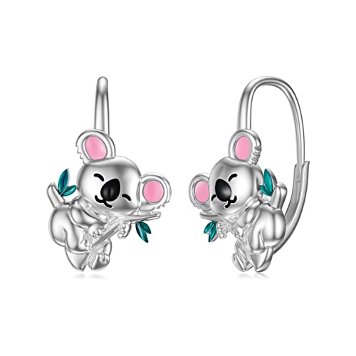 Flpruy Koala Ohrringe Silber 925 Damen Niedliche Tier Hängend Leverback Ohrringe Schmuck Geburtstag Geschenke für Sie Mädchen Mutter Damen von Flpruy