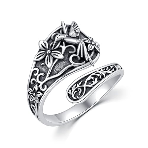 Flpruy Löffelring aus 925er Sterlingsilber mit Kolibri-Motiv – verstellbarer offener Daumenring für Damen – Vintage-Vogelschmuck für Kolibri-Liebhaber Flpruy Löffelring aus 925er Sterlingsilber mit Kolibri-Motiv – verstellbarer offener Daumenring für Damen – Vintage-Vogelschmuck für Kolibri-Liebhaber von Flpruy