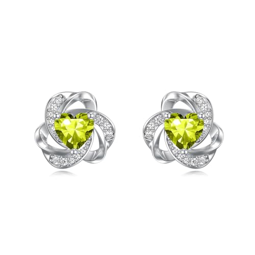 Flpruy Love Knot Ohrringe S925 Sterling Silber August Birthstone Stud Peridot Ohrringe mit Herz Birthstone Schmuck Geschenke für Mama Damen Mädchen Geburtstag von Flpruy