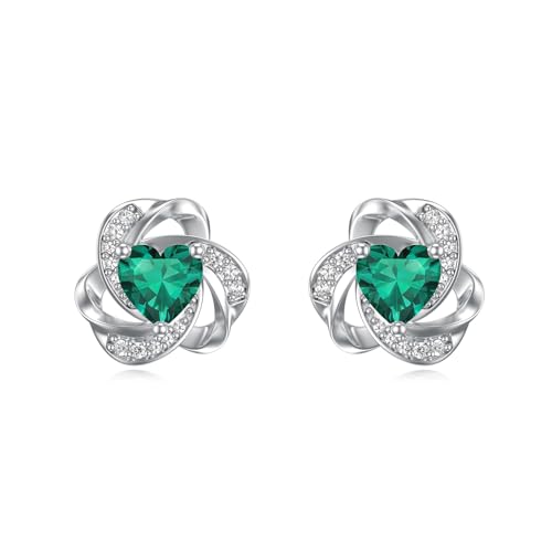 Flpruy Love Knot Ohrringe S925 Sterling Silber Mai Birthstone Ohrstecker Smaragd Ohrringe mit Herz Birthstone Schmuck Geschenke für Mama Damen Mädchen Geburtstag Flpruy Love Knot Ohrringe S925 Sterling Silber Mai Birthstone Ohrstecker Smaragd Ohrringe mit Herz Birthstone Schmuck Geschenke für Mama Damen Mädchen Geburtstag von Flpruy