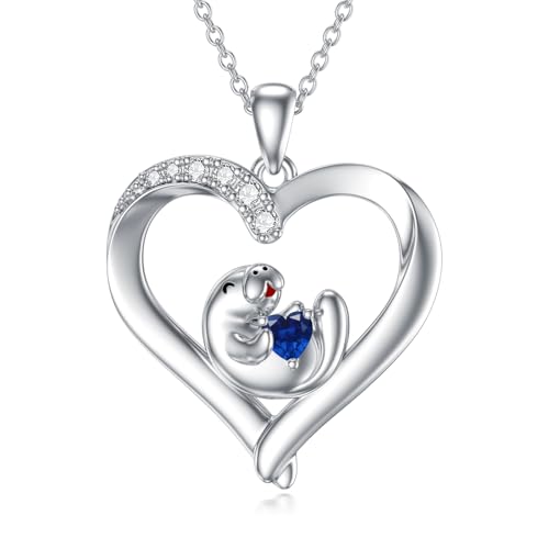 Flpruy Manatee Halskette für Frauen 925 Sterling Silber Manatee Anhänger Halskette mit September Birthstone Cute Sea Cow Schmuck Geschenke für Dame von Flpruy