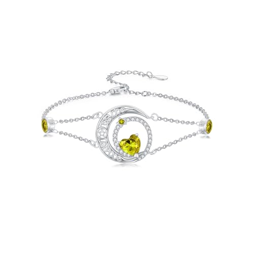 Flpruy Mond-Peridot-Armband aus 925er Sterlingsilber Fußkettchen für Frauen August-Geburtsstein Hochzeitsschmuck für Mütter, Frauen und Mädchen von Flpruy
