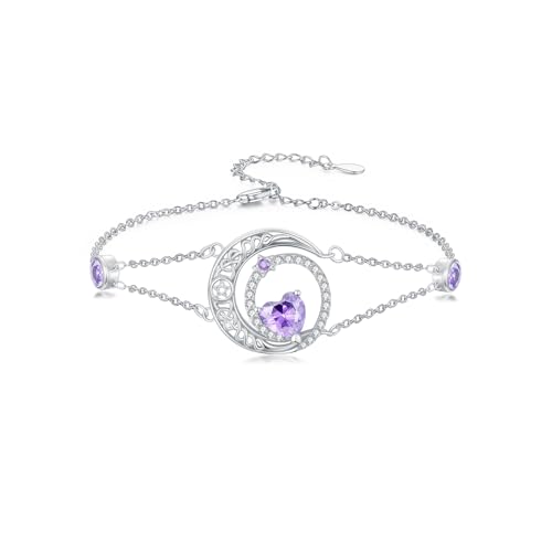 Flpruy Mondarmband aus 925er Sterlingsilber mit Amethyst Hotwife-Armband Juni-Geburtsstein Hochzeitsschmuck für Mütter und Frauen von Flpruy