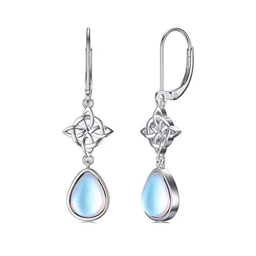 Flpruy Keltische Ohrringe 925 Sterling Silber Keltischer Knoten Mondstein Tropfen Hängend Ohrringe Schmuck Geschenke für Damen Frauen Kinder Tochter Weihnachts von Flpruy